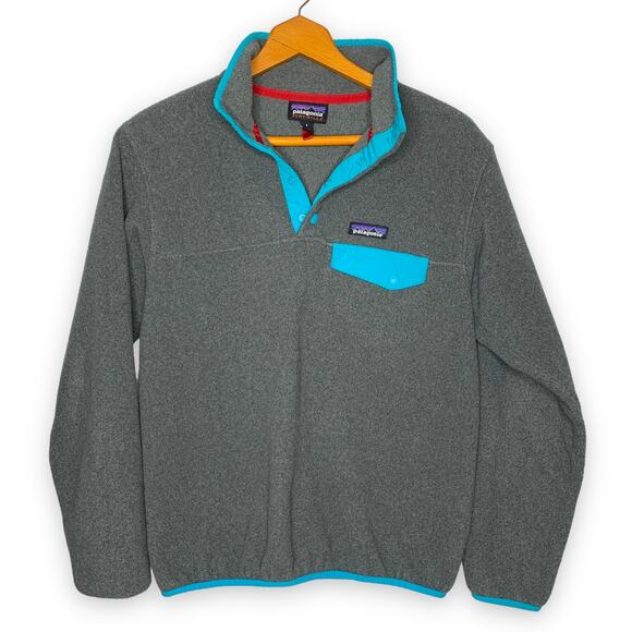 Patagonia women's gray/teal Lightweight Synchilla Snap T fleece pullover Small - Picture 1 of 8